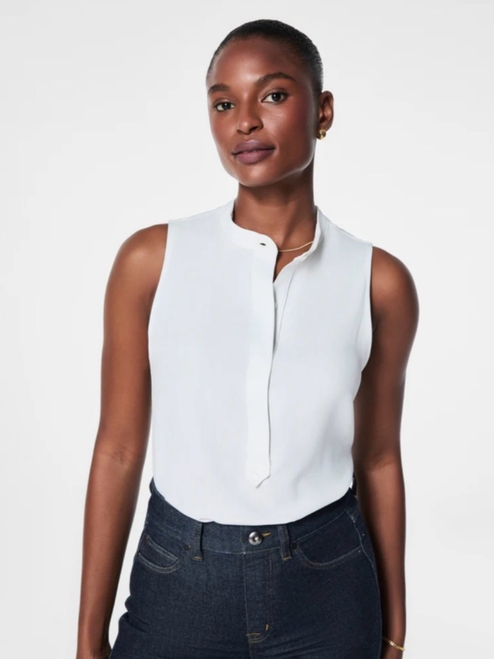 NWT SPANX Carefree Crepe Sleeveless Popover Career Casual  Blouse White Sz Large
